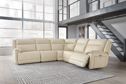 Double Deal - Almond - 5-Piece Power Reclining Sectional 1