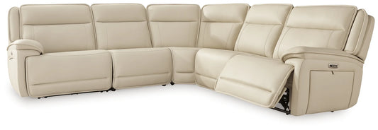 Double Deal - Almond - 5-Piece Power Reclining Sectional