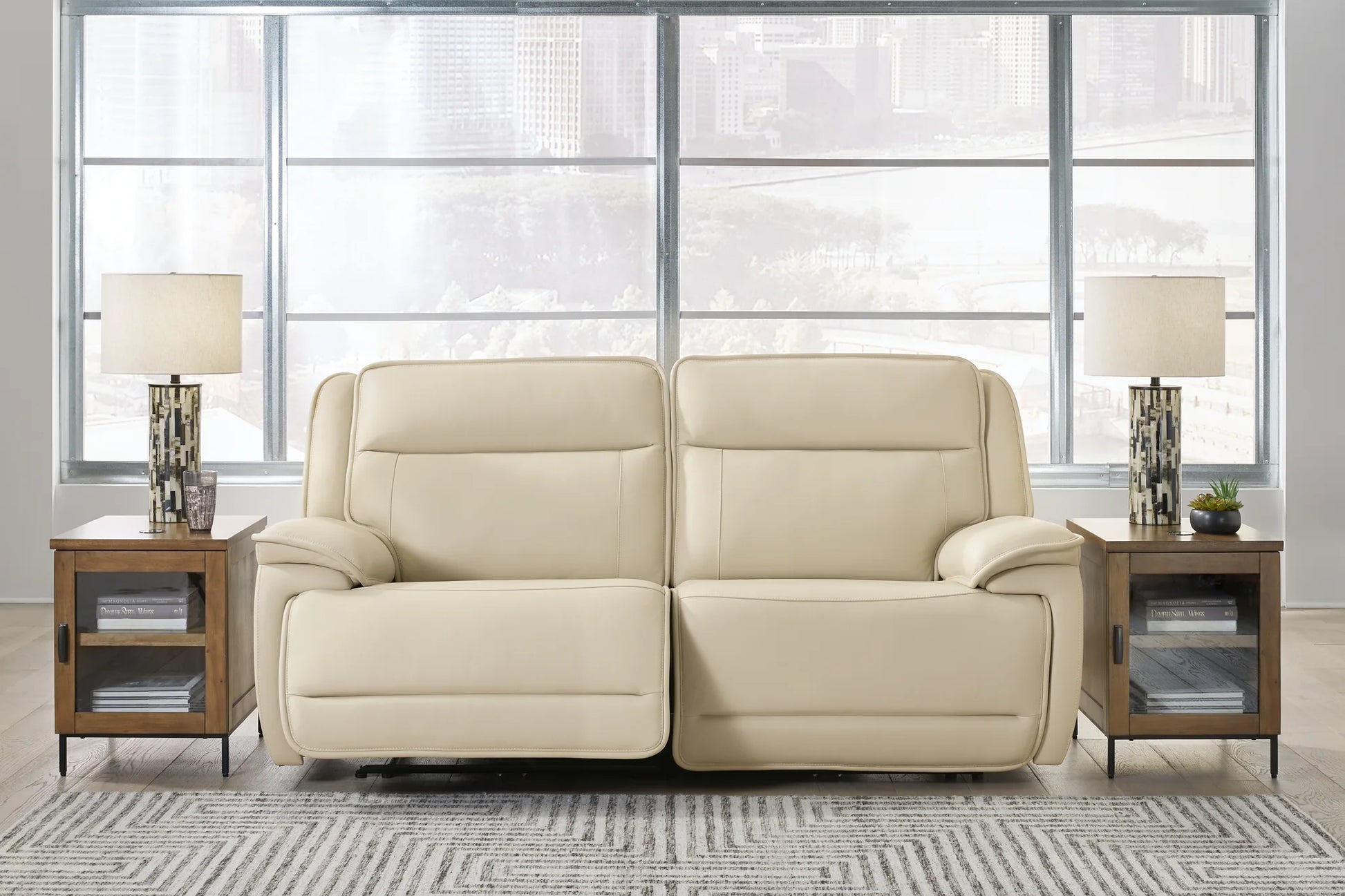 Double Deal - Almond - 2-Piece Power Reclining Loveseat Sectional 1