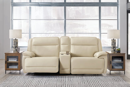 Double Deal - Almond - 2-Piece Power Reclining Loveseat Sectional With Console 1