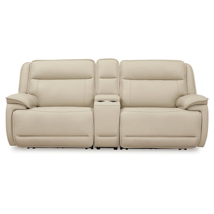 Double Deal - Almond - 2-Piece Power Reclining Loveseat Sectional With Console