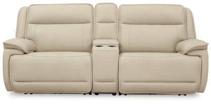 Double Deal - Almond - 2-Piece Power Reclining Loveseat Sectional With Console