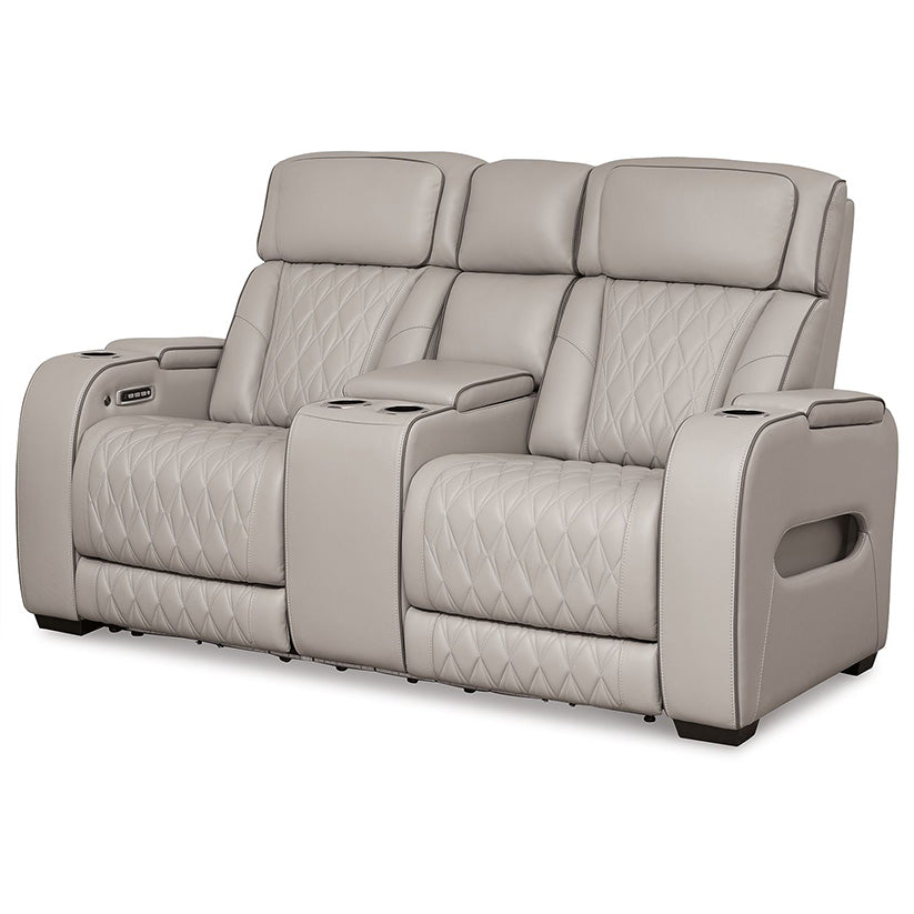 Boyington - Gray - Power Reclining Loveseat With Console/Adj Hdrst