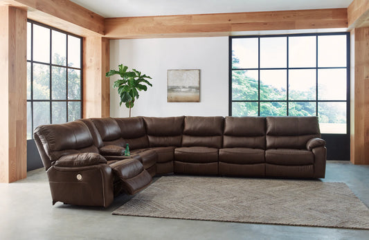 Family Circle - Dark Brown - 4-Piece Power Reclining Sectional With Laf Power Reclining Loveseat With Console