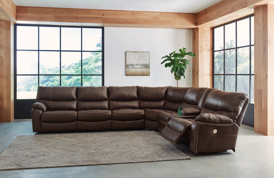 Family Circle - Dark Brown - 4-Piece Power Reclining Sectional With Raf Power Reclining Loveseat With Console