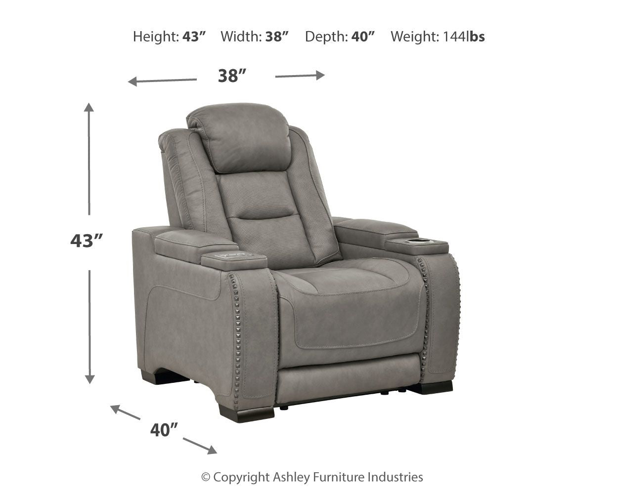 The Man-den - Gray - Pwr Recliner/Adj Headrest