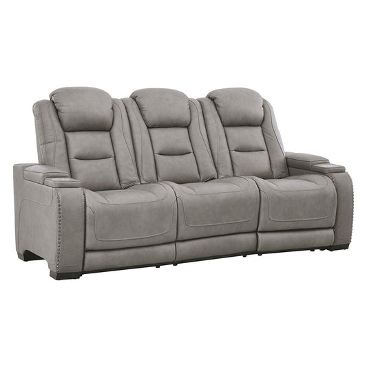 The Man-den - Gray - Pwr Rec Sofa With Adj Headrest