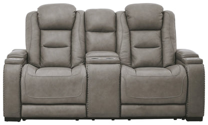 The Man-den - Gray - Pwr Rec Loveseat/Con/Adj Hdrst