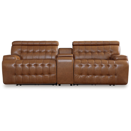 Temmpton - Chocolate - 3-Piece Power Reclining Sectional Loveseat With Console