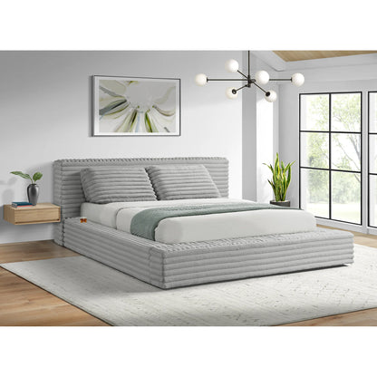 Rosebery - King Upholstered Bed With 2 Pillows - Light Gray Corduroy