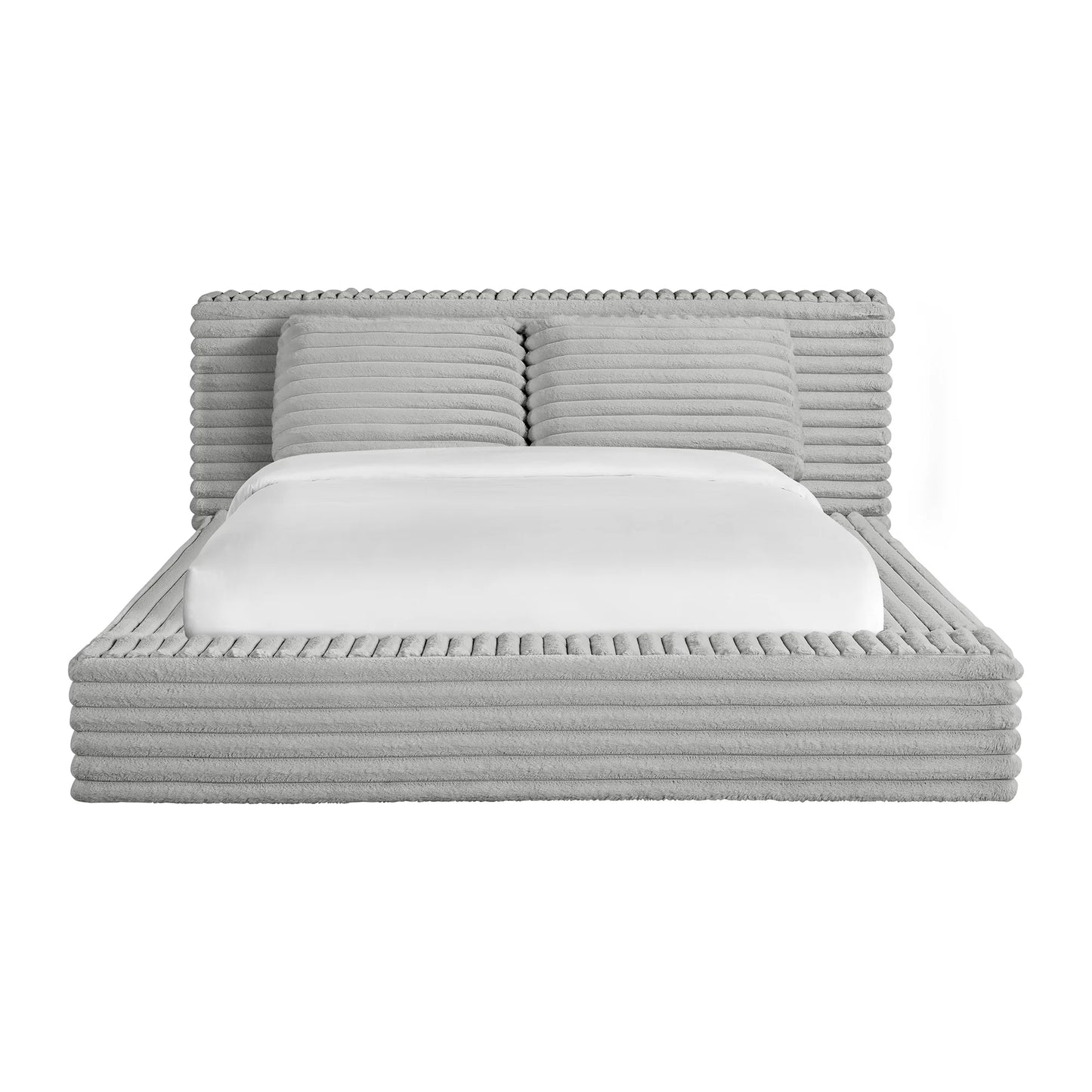 Rosebery - Queen Upholstered Bed With 2 Pillows - Light Gray Corduroy