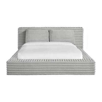 Rosebery - Queen Upholstered Bed With 2 Pillows - Light Gray Corduroy