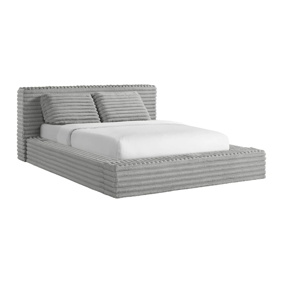 Rosebery - Queen Upholstered Bed With 2 Pillows - Light Gray Corduroy
