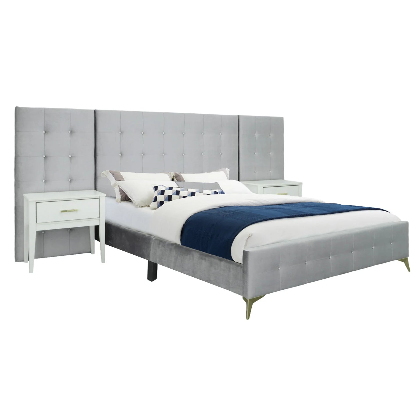 Emma - Queen Bed - Silver Gray With 2 End Tables