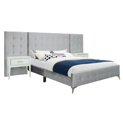 Emma - Queen Bed - Silver Gray With 2 End Tables
