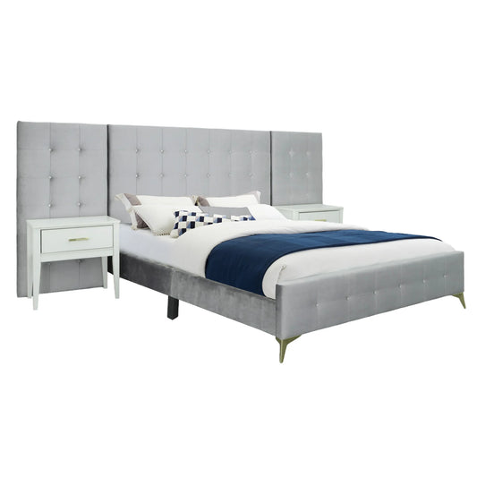 Emma - Queen Bed - Silver Gray With 2 End Tables