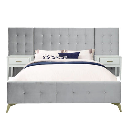 Emma - Queen Bed - Silver Gray With 2 End Tables