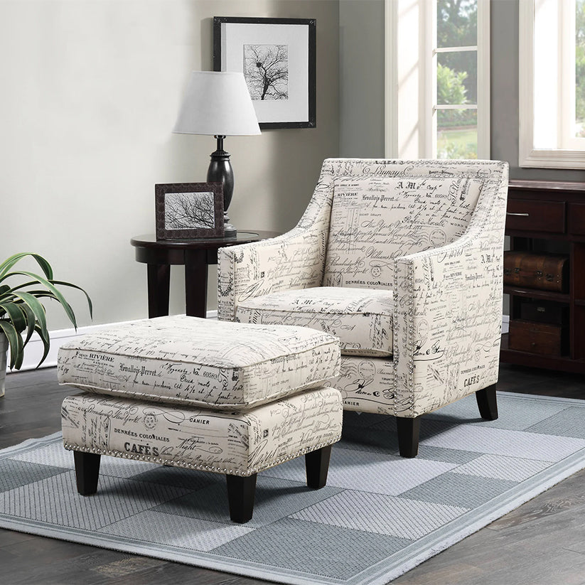 Erica - Chair & Ottoman - Beige / French Script