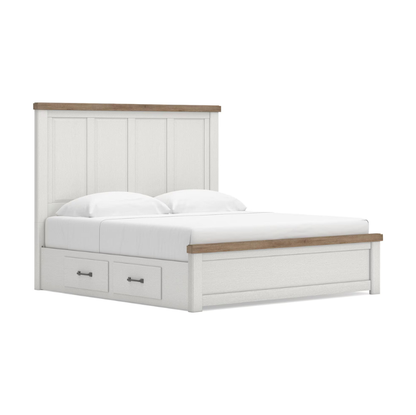 Savonport - King Panel Bed With Under Bed Storage Unit - White / Brown