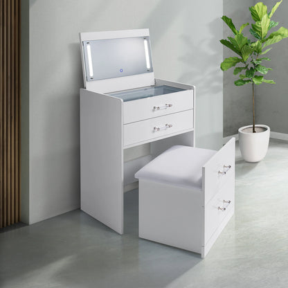 Irvine - Mini Vanity With Stool, LED And USB - Glossy White