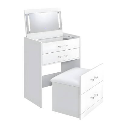 Irvine - Mini Vanity With Stool, LED And USB - Glossy White