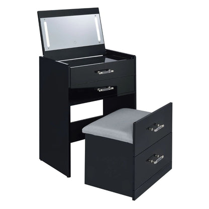 Irvine - Mini Vanity With Stool, LED And USB - Glossy Black