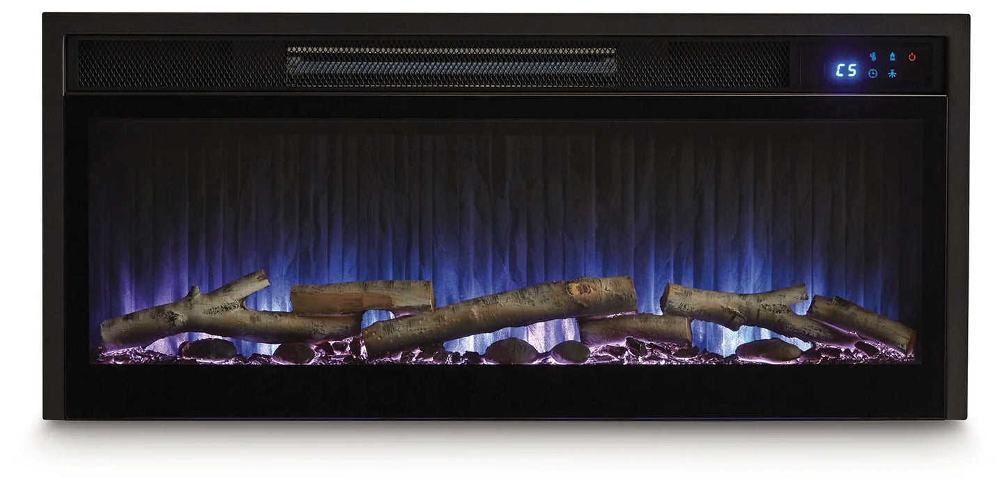 Entertainment Accessories - Black - Fireplace Insert With Faux Birch Log Set