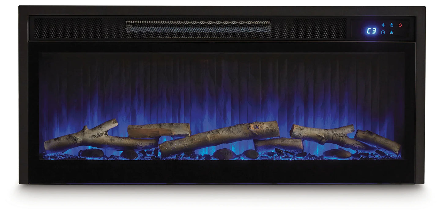 Entertainment Accessories - Black - Fireplace Insert With Faux Birch Log Set