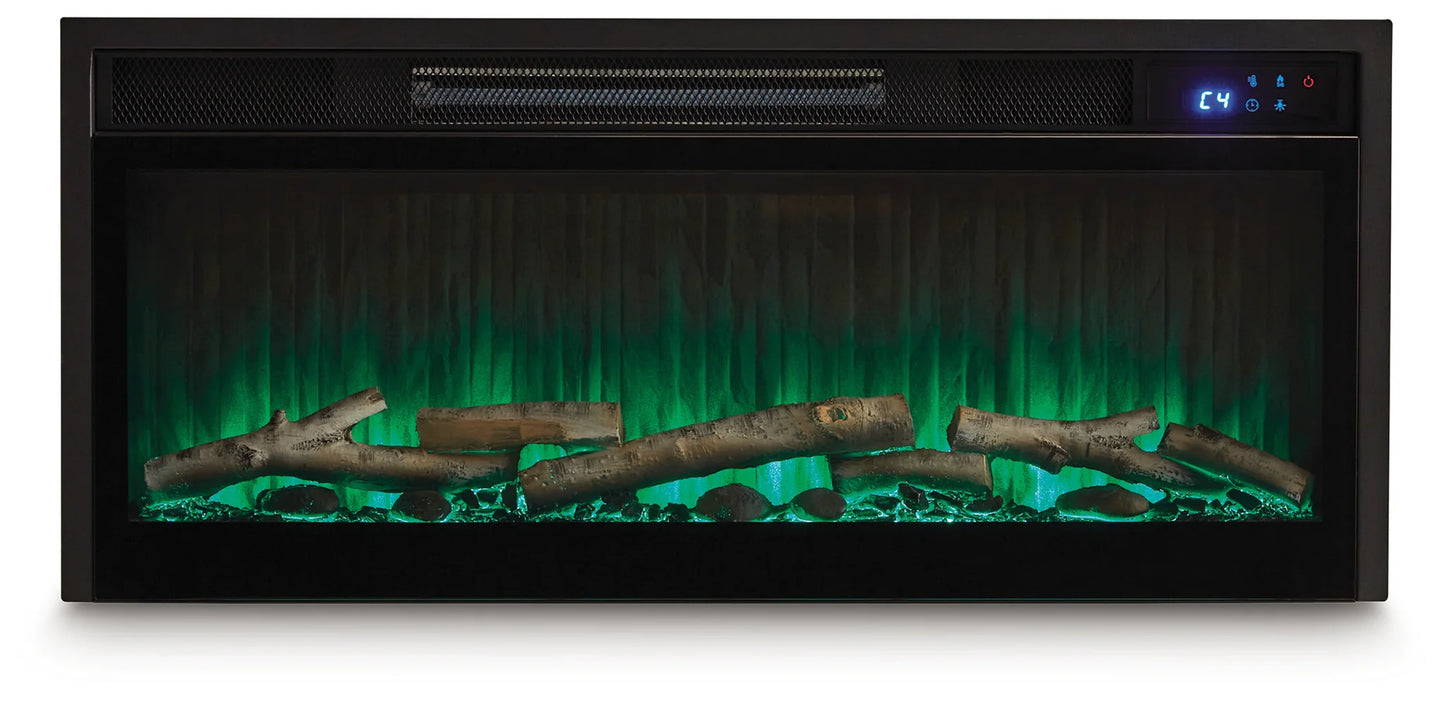 Entertainment Accessories - Black - Fireplace Insert With Faux Birch Log Set