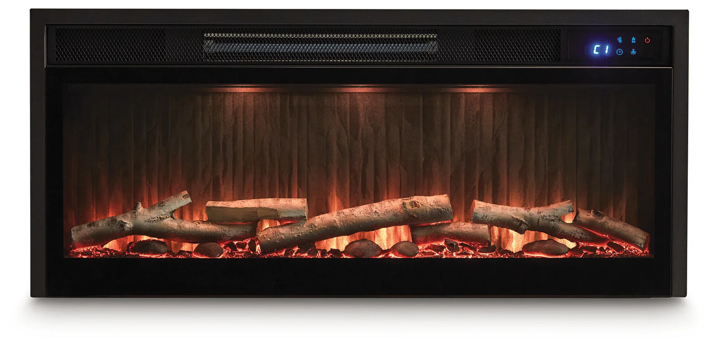 Entertainment Accessories - Black - Fireplace Insert With Faux Birch Log Set