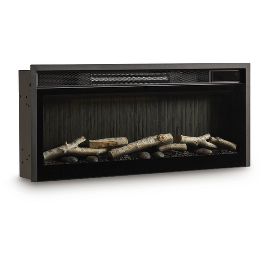 Entertainment Accessories - Black - Fireplace Insert With Faux Birch Log Set