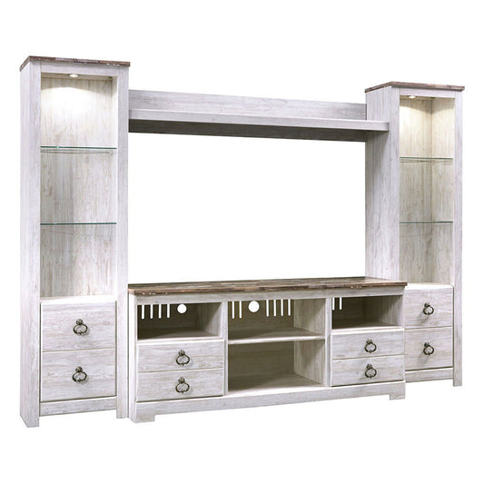 Willowton - Whitewash - 4 Pc. - Entertainment Center - 64" TV Stand With Fireplace Option