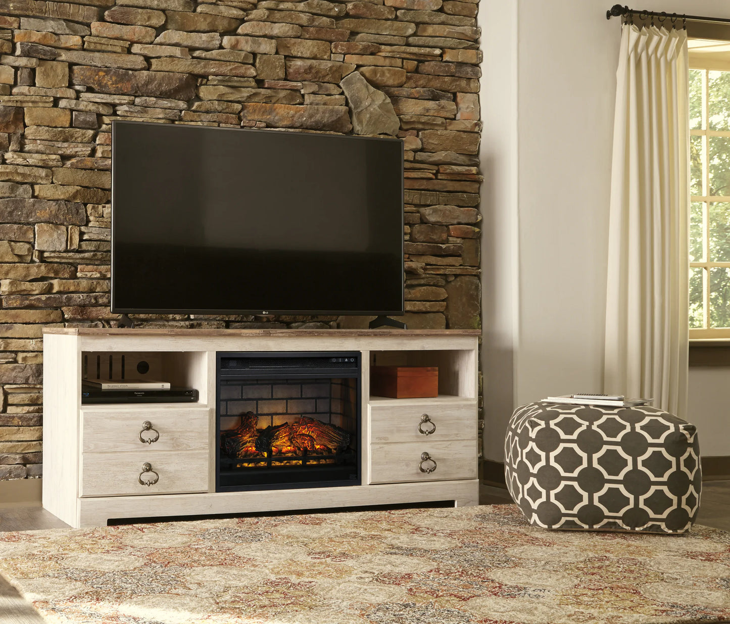 Willowton - Whitewash - 64" TV Stand W/Fireplace Option