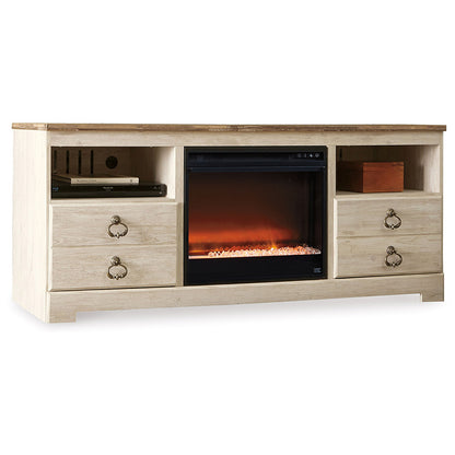 Willowton - Whitewash - 64" TV Stand With Glass/Stone Fireplace Insert