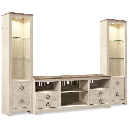 Willowton - Whitewash - 3-Piece Entertainment Center