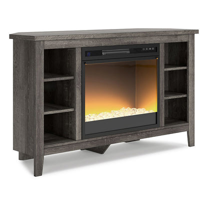 Arlenbry - Gray - Corner TV Stand With Glass/Stone Fireplace Insert