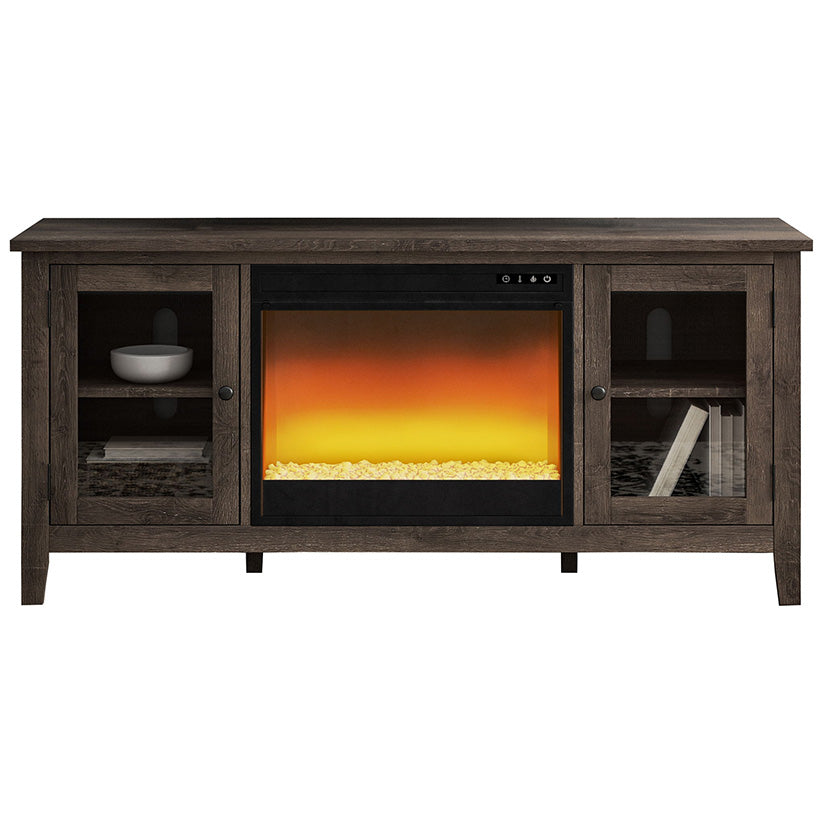 Arlenbry - Gray - LG TV Stand With Glass/Stone Fireplace Insert