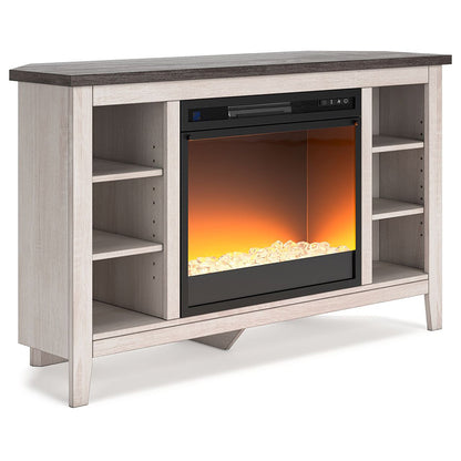 Dorrinson - White / Black / Gray - Corner TV Stand With Fireplace Insert Glass/Stone