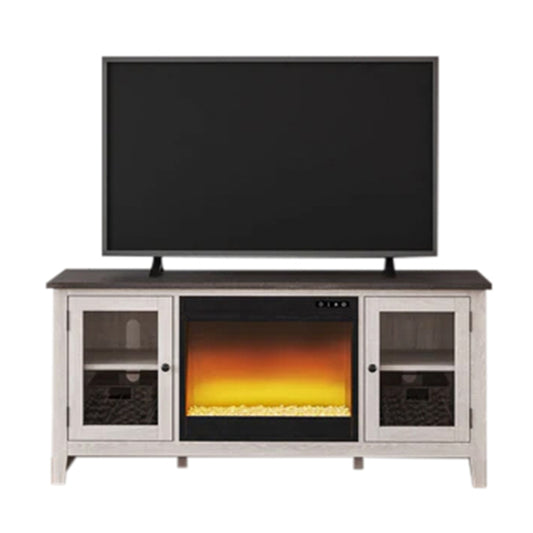 Dorrinson - White / Black / Gray - 60" TV Stand With Fireplace Insert Glass/Stone