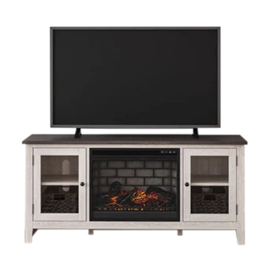 Dorrinson - White / Black / Gray - 60" TV Stand With Faux Firebrick Fireplace Insert