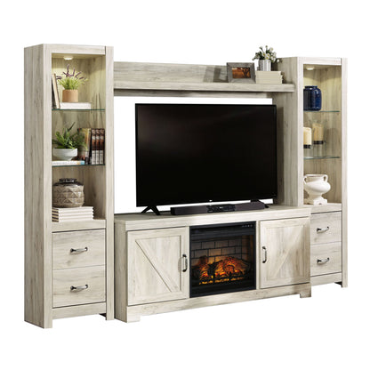 Bellaby - Whitewash - Entertainment Center - TV Stand With Faux Firebrick Fireplace Insert