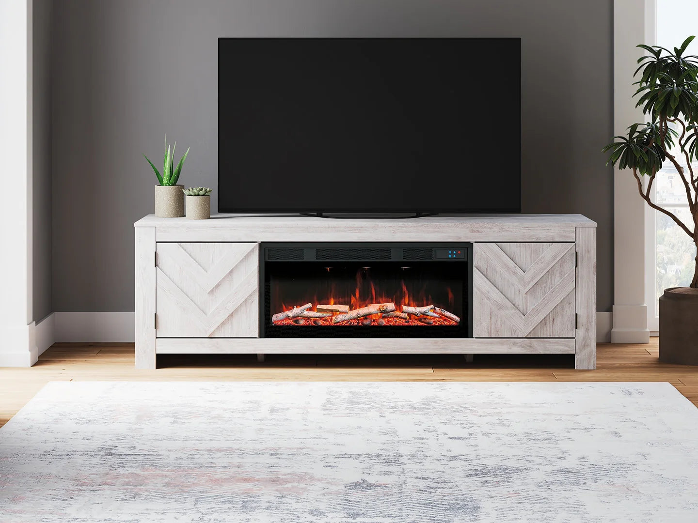 Cayboni - Whitewash - 71" TV Stand With Electric Fireplace