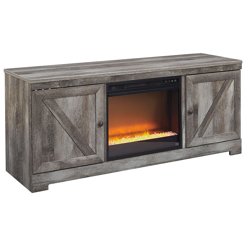 Wynnlow - Gray - Entertainment Center - TV Stand With Glass/Stone Fireplace Insert