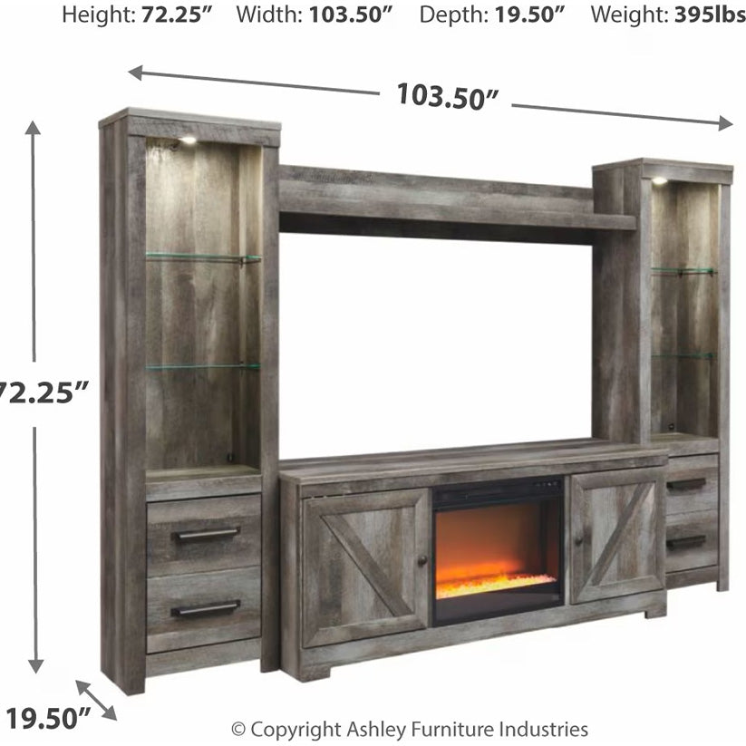 Wynnlow - Gray - 5 Pc. - Entertainment Center - 63" TV Stand With Fireplace Insert Glass/Stone