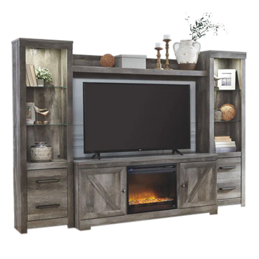 Wynnlow - Gray - 5 Pc. - Entertainment Center - 63" TV Stand With Fireplace Insert Glass/Stone