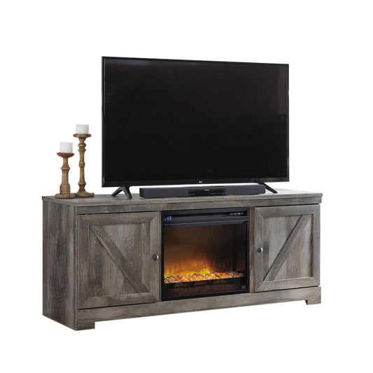 Wynnlow - Gray - 63" TV Stand With Glass/Stone Fireplace Insert