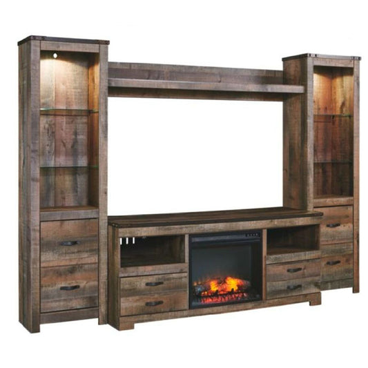 Trinell - Brown - 5 Pc. - Entertainment Center - 63" TV Stand With Faux Firebrick Fireplace Insert