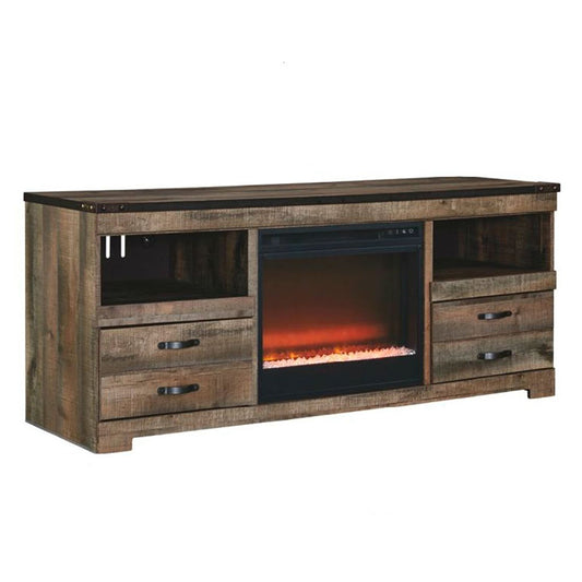 Trinell - Brown - 2 Pc. - 63" TV Stand With Fireplace Insert Glass/Stone