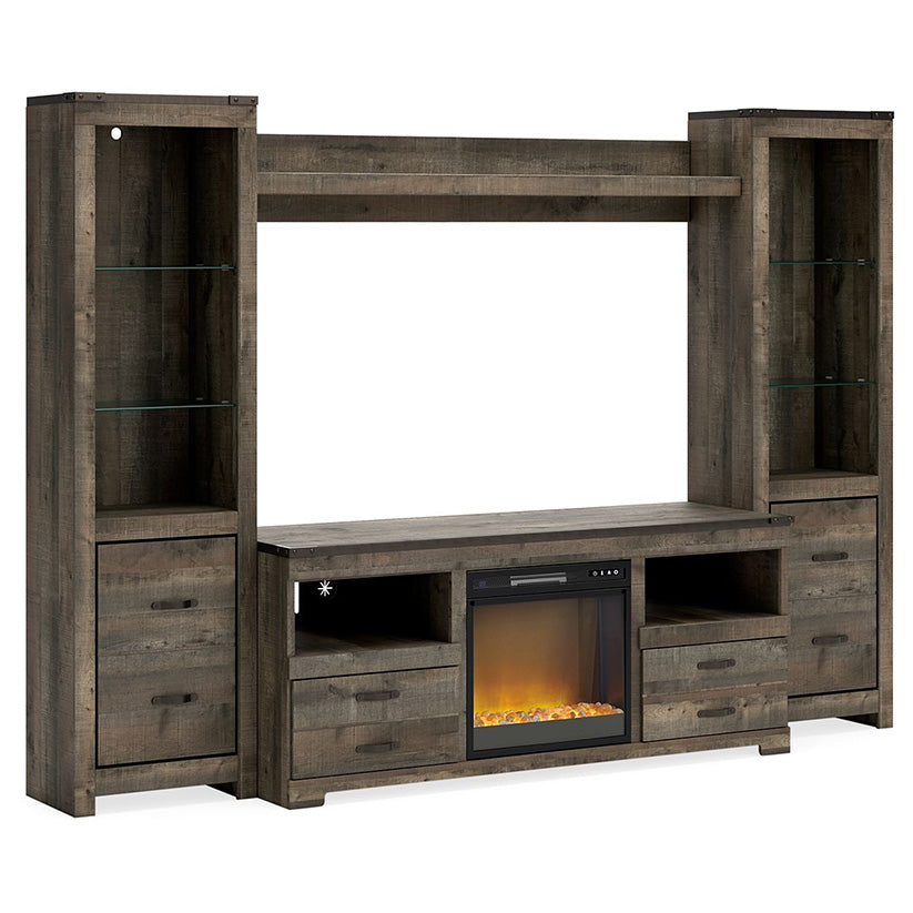 Trinell - Brown - 4-Piece Entertainment Center With 63" TV Stand And Glass/Stone Fireplace Insert