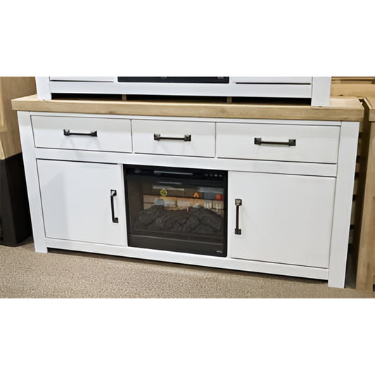 Savonport - XL TV Stand With Fireplace Option - White / Brown